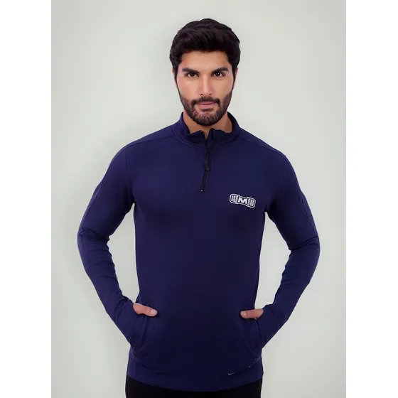 Polera Deportiva Slim Fit Color Azul Con Cierres Para Hombre