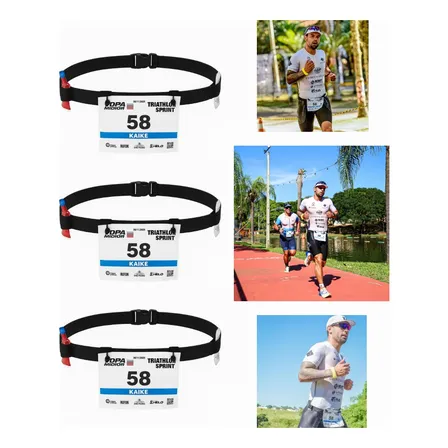 Kit 3 Cintos Porta Numero P Corrida Triathlon Ciclismo Gel Preto