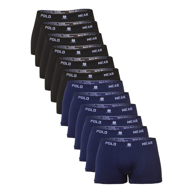 Kit 12 Cuecas Boxer Polo Wear Masculino Microfibra Liso Preto / Azul-marinho Liso P Kit 12 Cuecas Boxer Polo Wear Masculino Microfibra Liso Preto / Azul-marinho Liso P