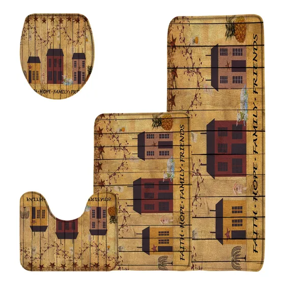 Gctnbjl Juego 4 Alfombra Baño Estilo Rustico Vintage Casa 18