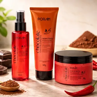 Kit Body Splash Hidratant Esfoliante Chocolate Pimenta Poran