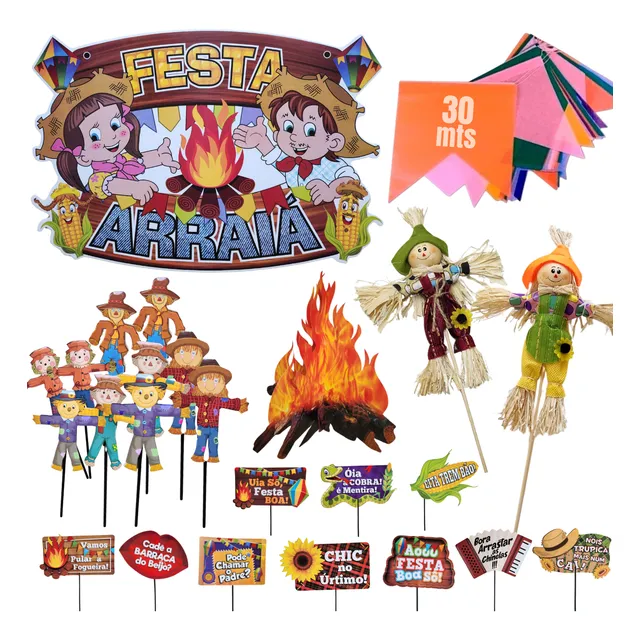 Kit Decoração Festa Junina Completa Com Bandeirinhas Painel