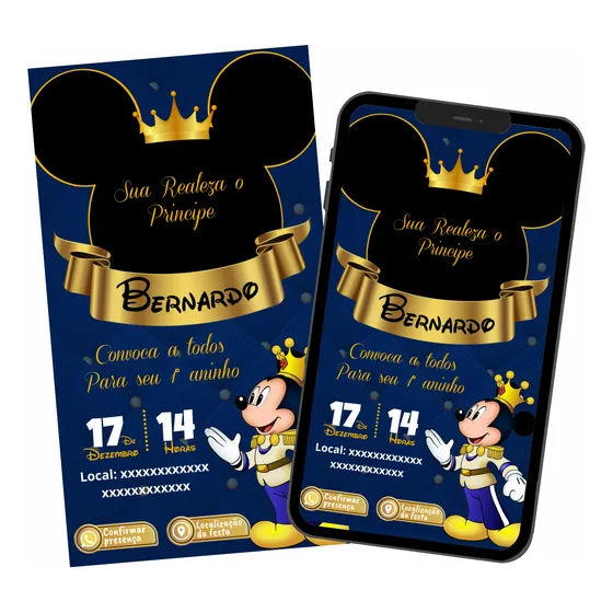 Convite Digital Mickey Mouse Realeza Whatsapp