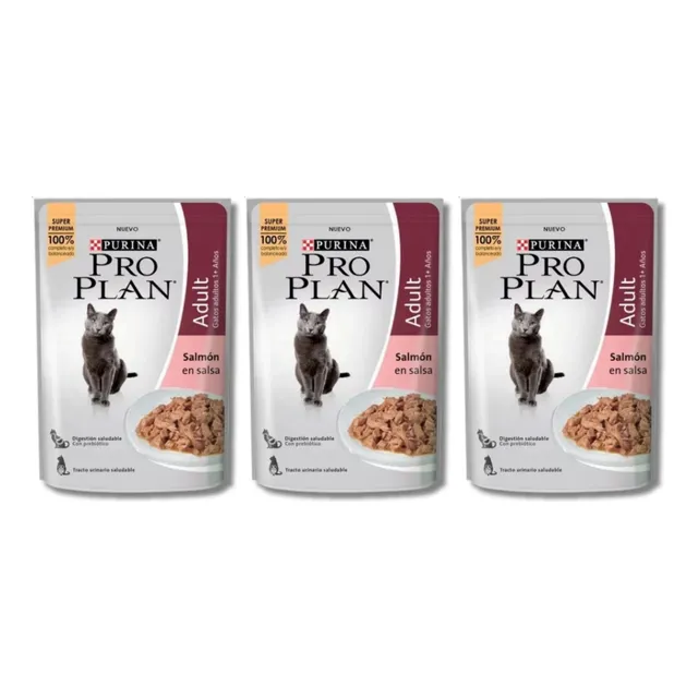 Alimento Humedo Gato Adulto Proplan Pouch Salmón X3 85 Gr