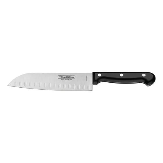 Cuchillo Santoku Tramontina Ultracorte con lámina de acero inoxidable y mango de polipropileno negro 7"