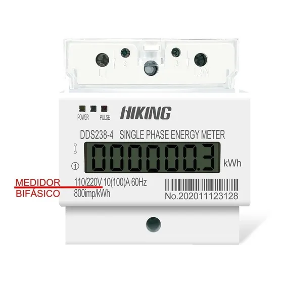 Medidor Energia Bifásico Hiking DDS238-4 110/220v 100a 2 Fases+neutro