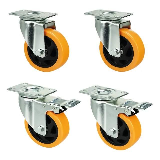 4 Ruedas Giratorias Reforzada 100mm Doble Ruleman 2 C/ Freno