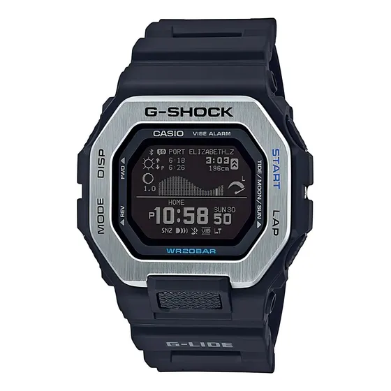Reloj Casio G-shock G-lide Bluetooth Gbx-100-1 Original Color de la correa Negro Color del bisel Plateado Color del fondo Negro