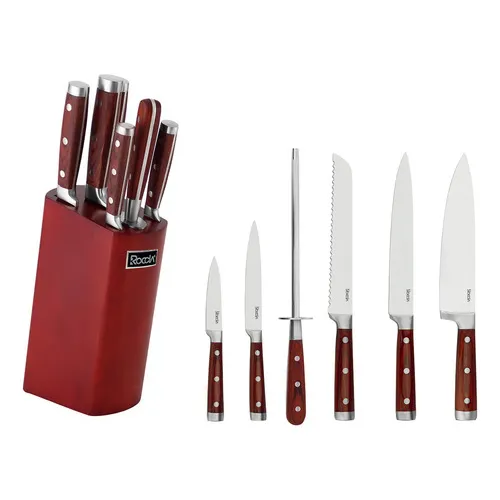 7 Cuchillos Acero Inoxidable Con Base Incluida Afilador Lujo