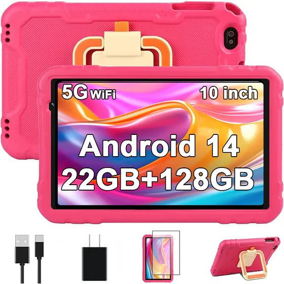 Tablet Niños 10" 8 Core Android 14 22gb Ram Hd Ips Display Super Protective Antichoque Eva Aocwei X500 color Rosa