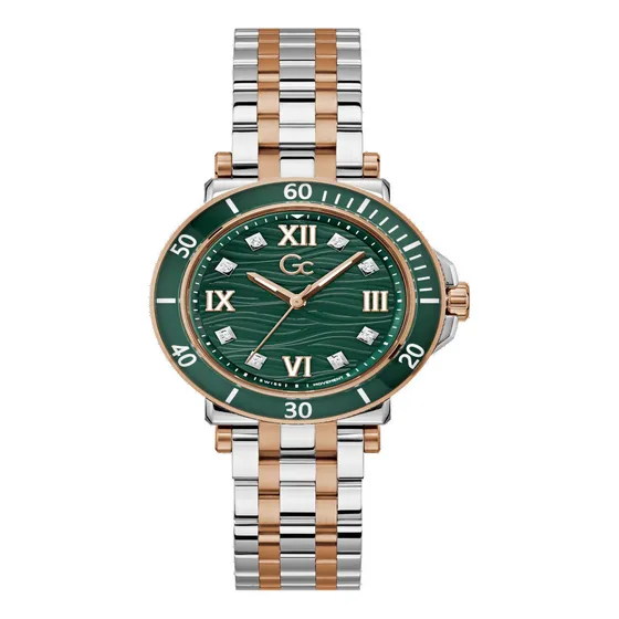 Reloj Gc One Sport Lady Mid Size Metal Mujer Verde Correa Bitono Bisel Verde Oscuro Fondo Verde Oscuro