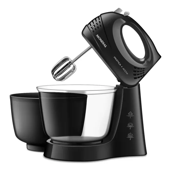 Batidora De Pie Mondial 400w Bowl 3.6l 3 Velocidades + Turbo | Repostería Masas Cremas Negro 50/60hz