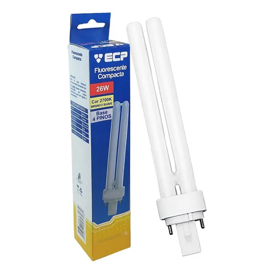 Lâmpada Fluorescente Compacta Pl 4 Pinos 26w Quente 5 Peças