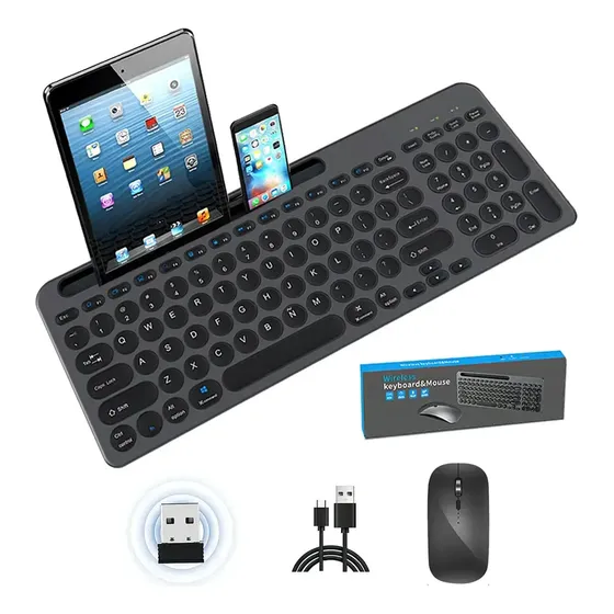 Kit Teclado Y Mouse Inalámbrico Silencioso Recargable Usb Español 2.4g Negro