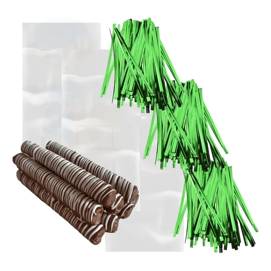 Bolsas Para Cuchufli 300un+300 Amarras Metálicas Todo Chile Verde Con Amarras 8cm