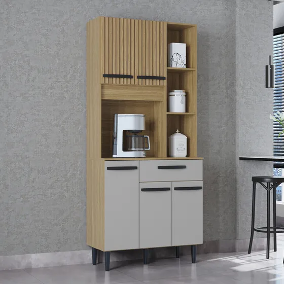 Kit De Cocina Malu 5p Damasco Ripado/off White