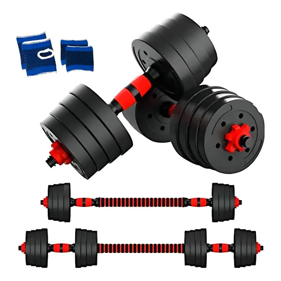 Set De Mancuernas 20kg Barra Armable Ajustable Pesas Discos Color Negro | Cuotas sin interés