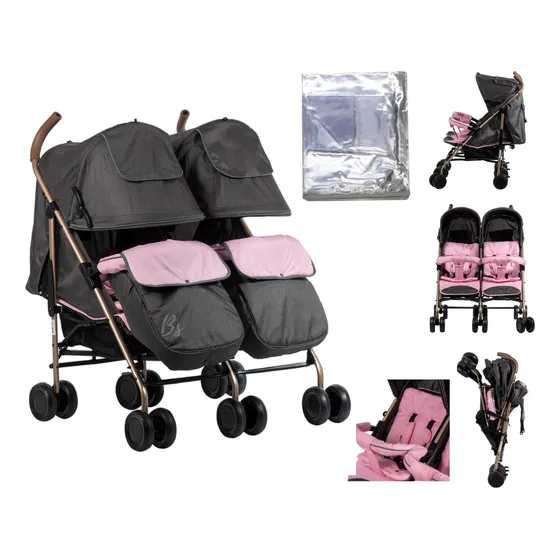 Coche Gemelar+forro De Lluvia +cubrepie Extra Liviano Ebaby