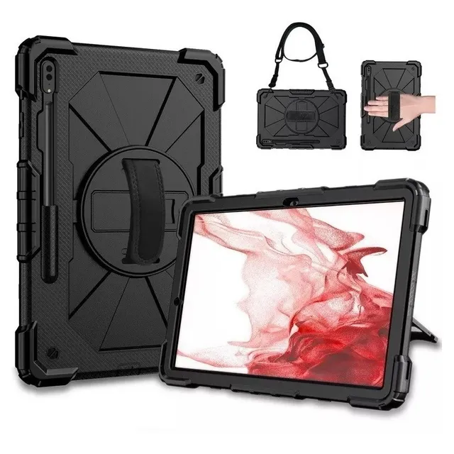 Funda Para Galaxy Tab S7 Plus / S8 Plus / S7 Fe Rudo Correa Color Negro