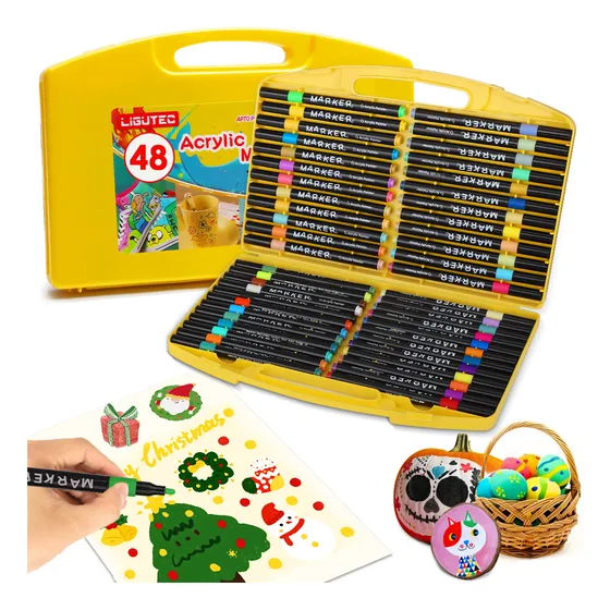 48 Colores Marcadores Acrílica Pincel Plumones Punta Pincel Para Cómic Diseño Dibujo Escolar Caja de Colores Dibujo