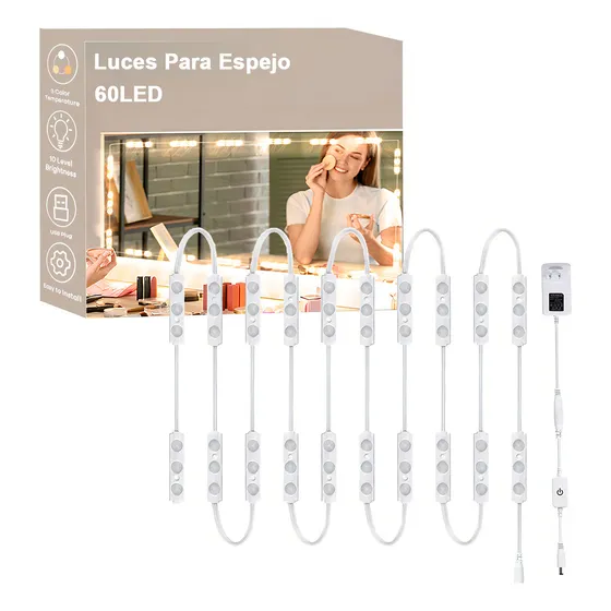 Focos Led Regulables Para Espejo De Tocador 60led Luz Blanco Frío, Espejo con luces, tocador de maquillaje,tiras led 30 metros, tiras de luz led, luces para espejo, espejos con luz, tira led 60 Focos