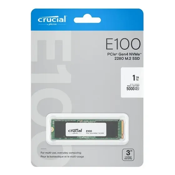 Ssd Nvme 1tb Crucial E100 M.2 Pcie 4.0 2280 Ct1000p3pssd8 Preto
