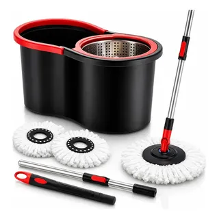Mop Esfregão Giratório Balde 8l Cesto Inox Com Refil Cinza