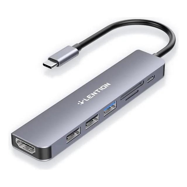 Lention CE18HCR adaptador hub usb-c 3.0 7 em 1 gris espacial
