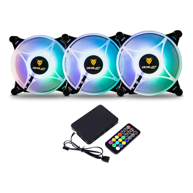 Kit 3 Ventiladores Gamer Ocelot De 120mm Argb Hub Control