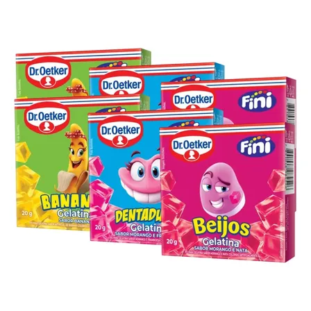 Kit 6 Gelatina Fini Dr Oetker 20g Dentadura Beijos Banana