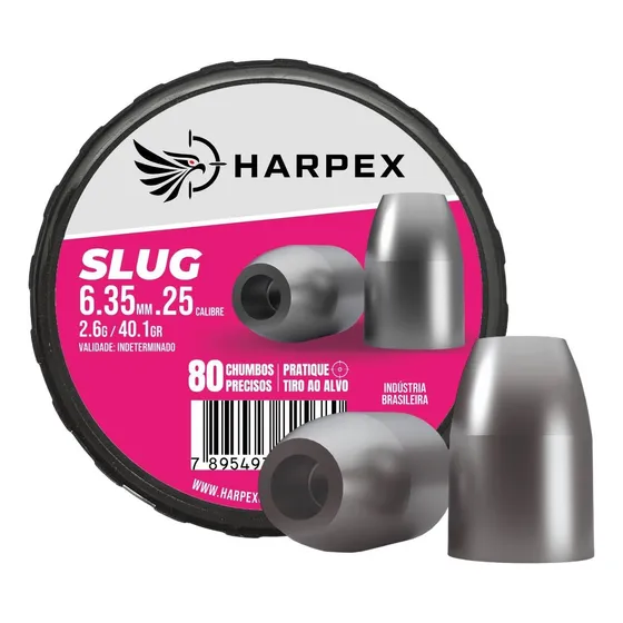 Chumbinho 6.35mm Harpex Slug 2,6g Chumbo P/ Carabina 80 Un