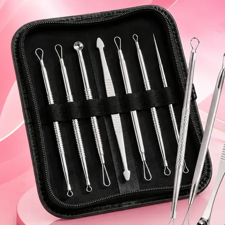 Kit Extrator Removedor De Cravos Acne 7 Curetas Inox Estojo