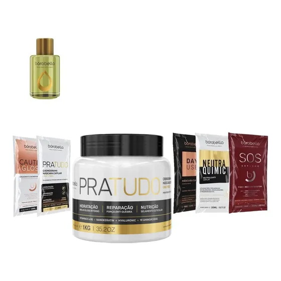 Borabella Cronograma Máscara Pratudo 1kg + Argan 7ml + Sachê