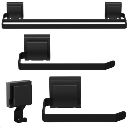 Kit Acessórios Banheiro Com Ventosa Preto 4 Peças Duplo Max Kit Acessórios Banheiro Com Ventosa Preto 4 Peças Duplo Max