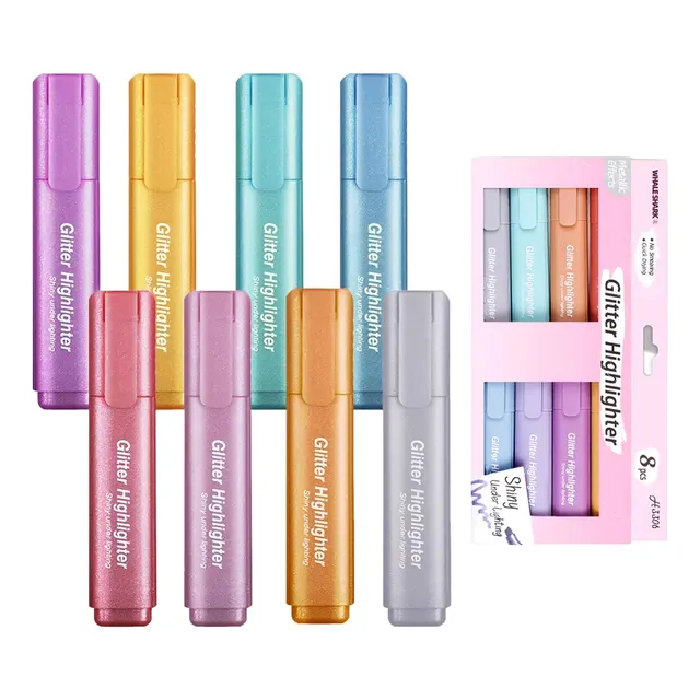 Resaltador Con Purpurina Brillante 8 Pcs Efecto Metálico