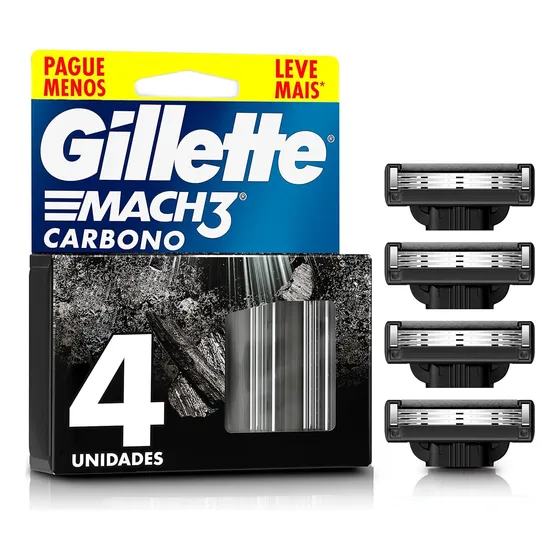 Gillette Mach3 Carbono Cartuchos Para Barbear 4 Unidades