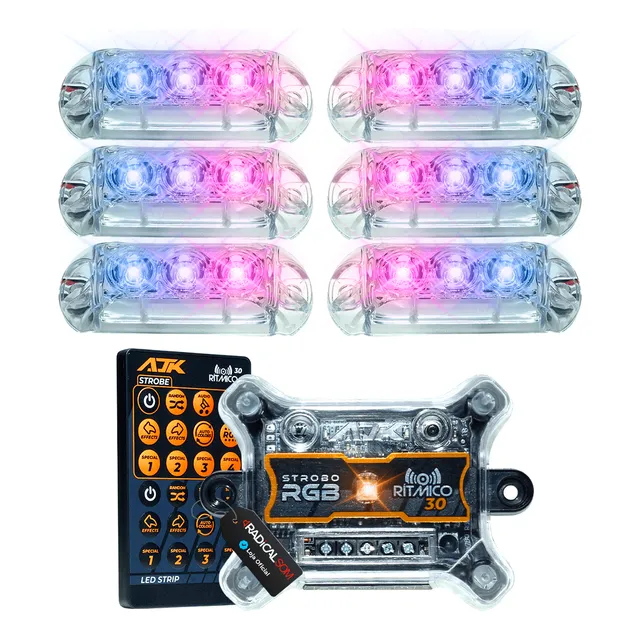 Kit Strobo Ajk Central Rítmico 6 Faróis Led 3w Batida Do Som