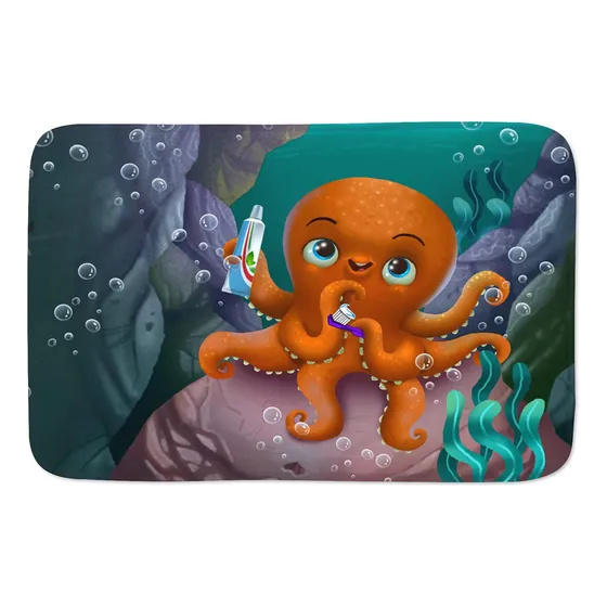 Alfombra Baño Diseño Pulpo Dibujo Animado Diente Cepillado X