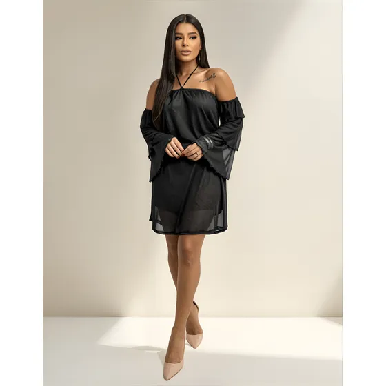Vestido Tule Estilo Boho Ciganinha Com Forro 3 Camadas