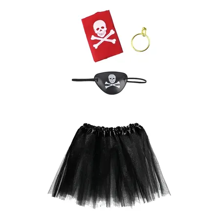 Fantasia Pirata Carnaval Feminino Adulto Ou Infantil 4 Pçs Preto Infantil