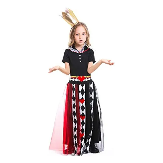 Disfraz Reina De Corazones Cosplay Niña Negro-rojo 7-9