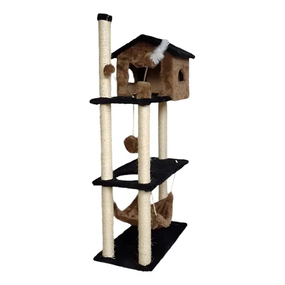 Casa Para Gatos Arranhador Torre Plataformas Com Brinquedos Cor Marrom-claro