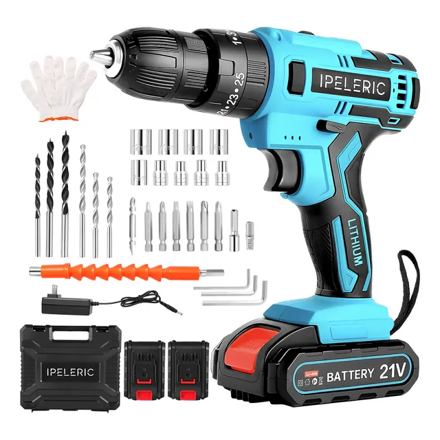 Taladro Destornillador Inalámbrico Electrico Atornillador Ipeleric 21v 2 Batería Color Azul SL-02