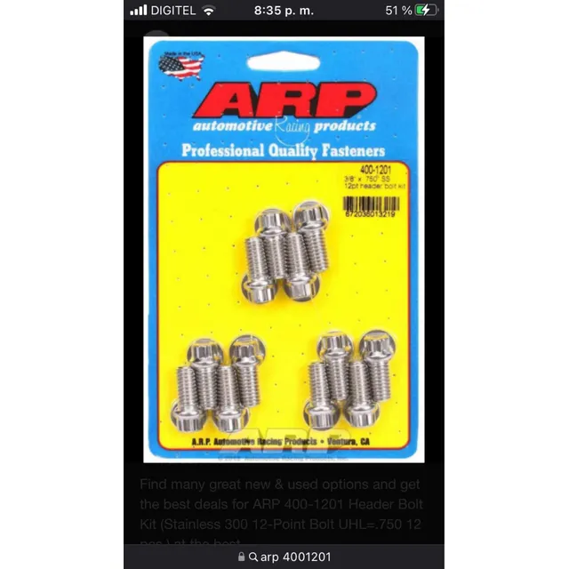 Tornillos Arp Para Headers Edelbrock Holley