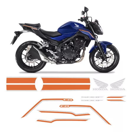 Adesivos Honda Cb 500f 2017 2018 2019 Faixas Laranja/prata 