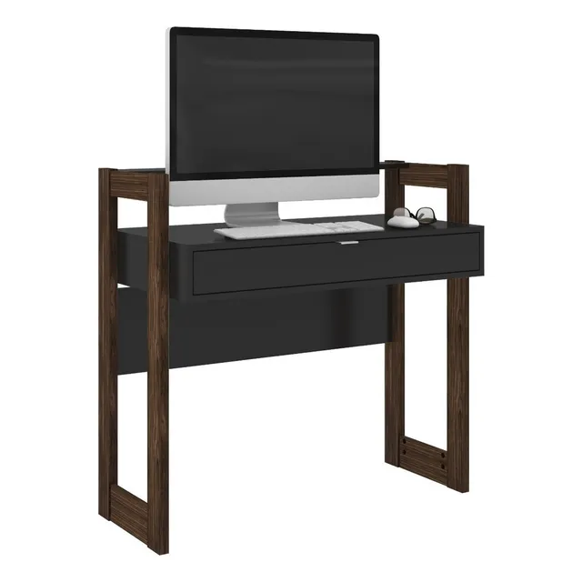 Escritorio Mesa Mostrador Con Cajón - Minimalista - 1007 Color Nogal/Negro