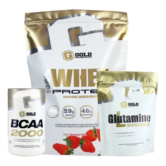 Whey Protein 5lbs + Bcaa2000 + Glutamina Gold Nutrition 