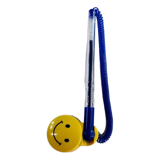 Boligrafo Con Base Adhesiva Y Resorte Modelo Emoji Tinta Azul Exterior Transparente