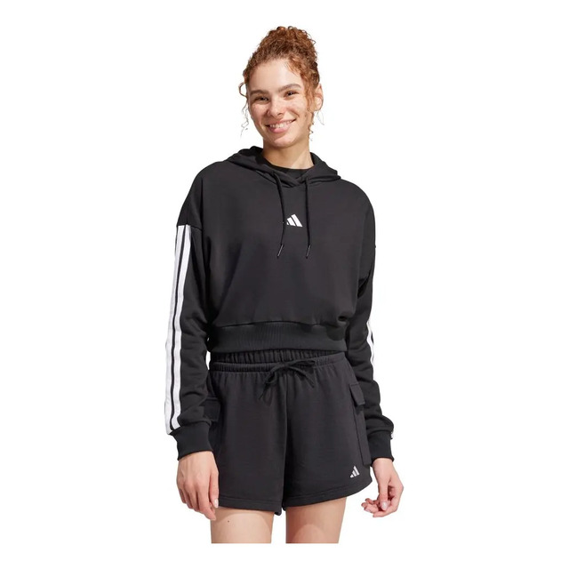 Moletom Capuz Essentials French Terry Crop 3 Listras adidas