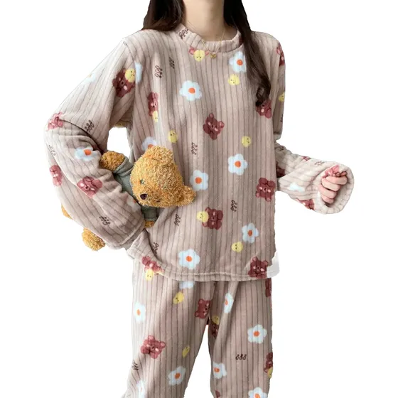 Pijama De Mujer Polar Peluche Estampado Y Trama Bianca 10652